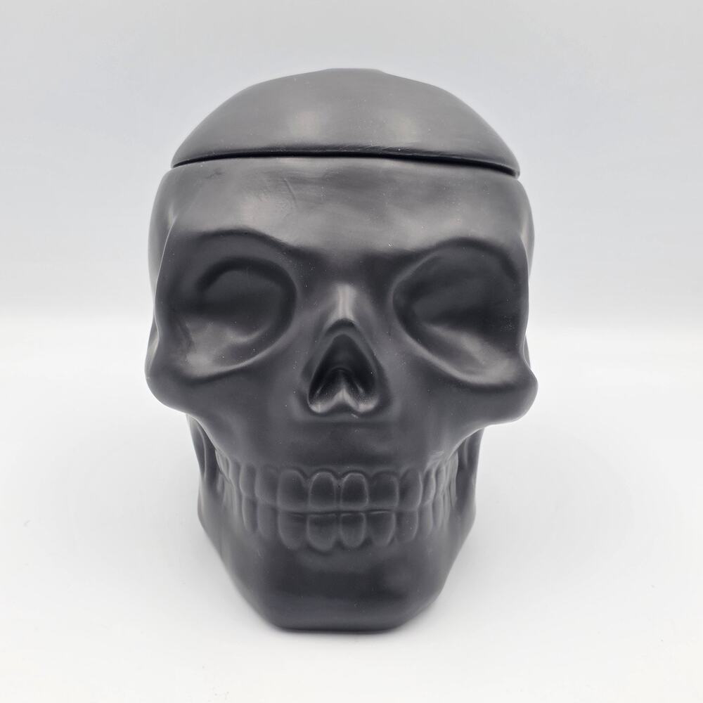 Matte Black Ceramic Skull Head Treat Jar Cookie Jar Seal Lid Celebrate!